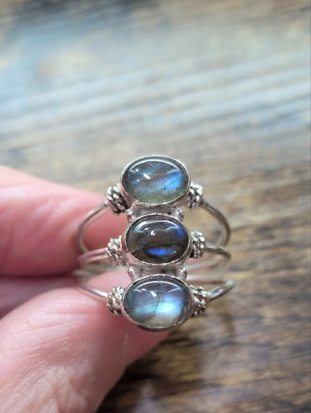 Sterling Silver Labradorite Stackable Ring Set - Blue Flash